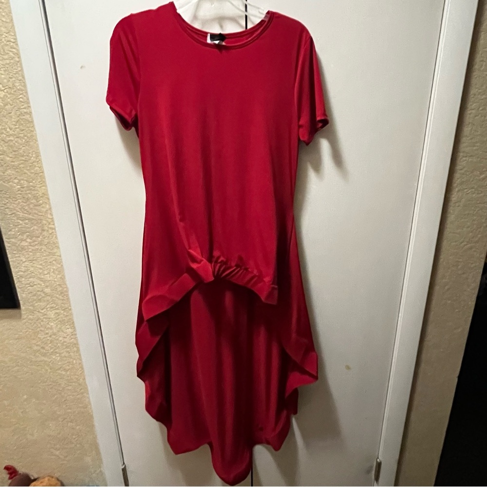 Vibrant Red Asymmetrical Short Sleeve Dress